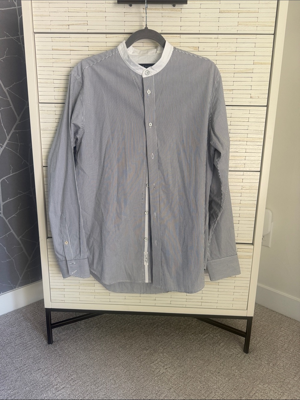 rag & bone Black and White Stripe Collarless Dress Shirt